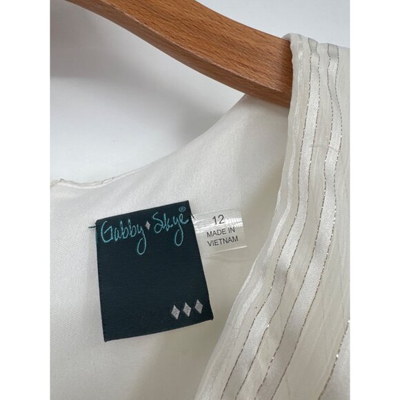 Gabby Skye Women's 3/4 Sleeve Satin Stripe Lurex Chiffon Midi Dress size 12 - Picture 3 of 7